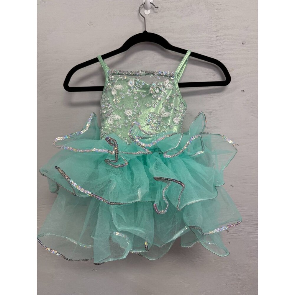Girls Mint and Aqua Green Sequin‎ Dance Costume, SZ XS